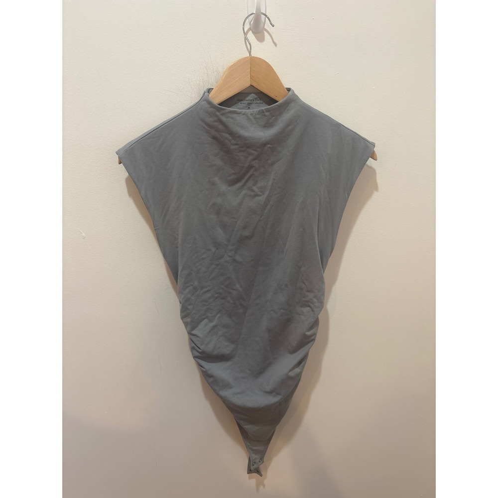 Abercrombie & Fitch Gray Modal Blend Mock Neck Padded Shoulder Bodysuit Medium